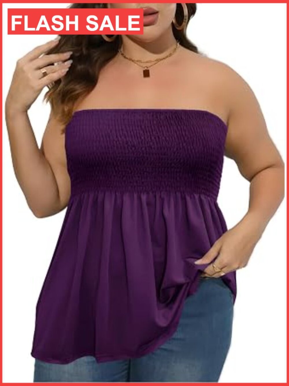 Plus Size Strapless Pleated Tube Top Off Shoulder Tunic Blouse